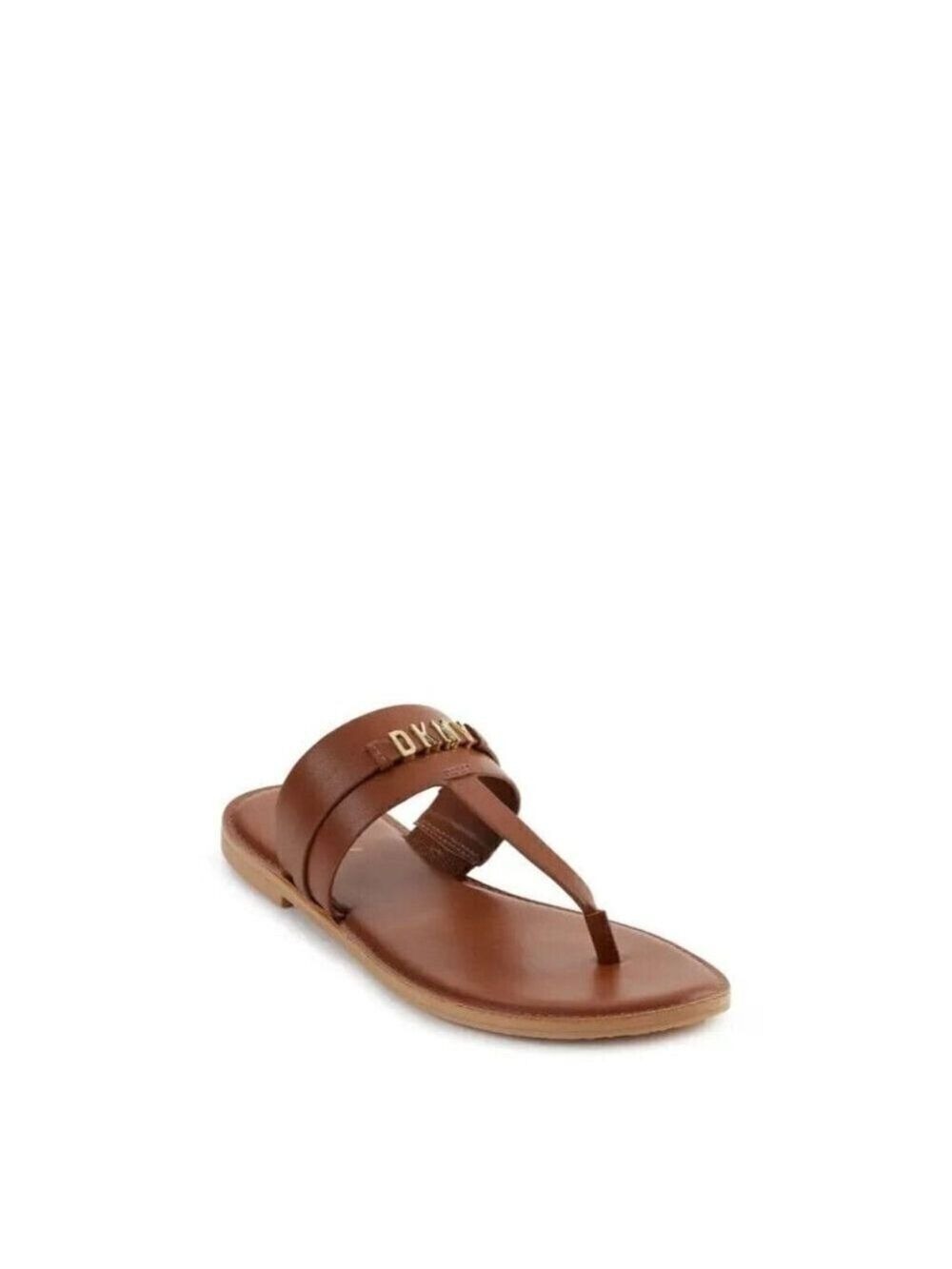 Dkny "Sania" brown thong sandals women sz 6 gold Logo